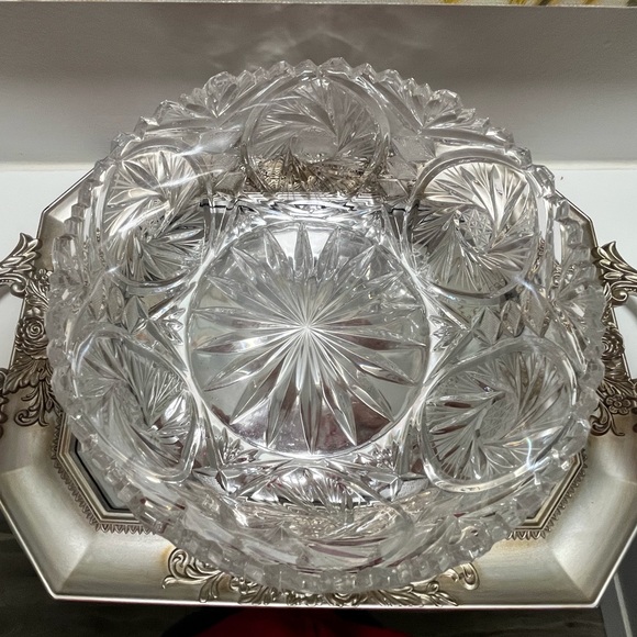 Large Bohemian 24% Lead Crystal Bowl Pinwheel Star Pattern Glass Vintage - Picture 2 of 7
